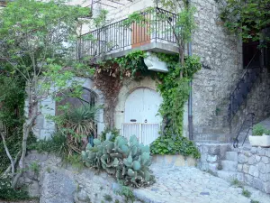 Balazuc - Casa in pietra decorata con piante
