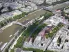 Banks of the Seine river - View of the Seine river, the Quai Branly museum and the Parisian buildings from the top of the Eiffel tower