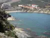 Banyuls-sur-Mer - Côte Vermeille : plage des Elmes, mer Méditerranée et façades de la station balnéaire