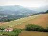 Baskenland-Landschaften - Sicht auf die Wohnhäuser und die Hügel der Basse-Navarre