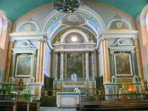 La Bastide-Clairence - Binnen in de kerk van Onze Lieve Vrouw van de Assumptie koor