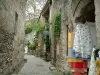 Les Baux-de-Provence - Geplaveide straat met stenen huizen en winkels van Provençaalse specialiteiten