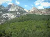 Bavella-Massiv - Wald, Granitberge und Wolken im Himmel