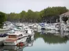 Beaucaire - Port avec ses bateaux amarrés aux quais, et platanes (arbres)