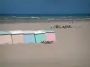 Berck-sur-Mer - Côte d'Opale : plage de sable, cabines colorées et mer (la Manche) avec de petites vagues