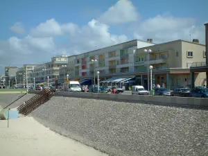 Berck-sur-Mer - Opal Coast: beach and buildings of the seaside resort, clouds in the sky