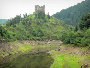 Bergengte van Truyère - Middeleeuws kasteel Alleuze hoog op een rots met uitzicht op het meer dam Grandval
