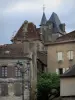 Bergerac - Maison Peyrarède, lar do Museu do Interesse Nacional do Tabaco, casas da cidade velha, poste e árvore, no vale do Dordogne