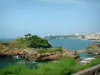 Biarritz - View on the Basta rock and its footbridge, the Atlantic Ocean and the Saint-Martin headland in the background