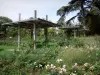 Bloemen park van la Source - Rose Garden van de spiegel: rozen (rozen), pergola's en bomen
