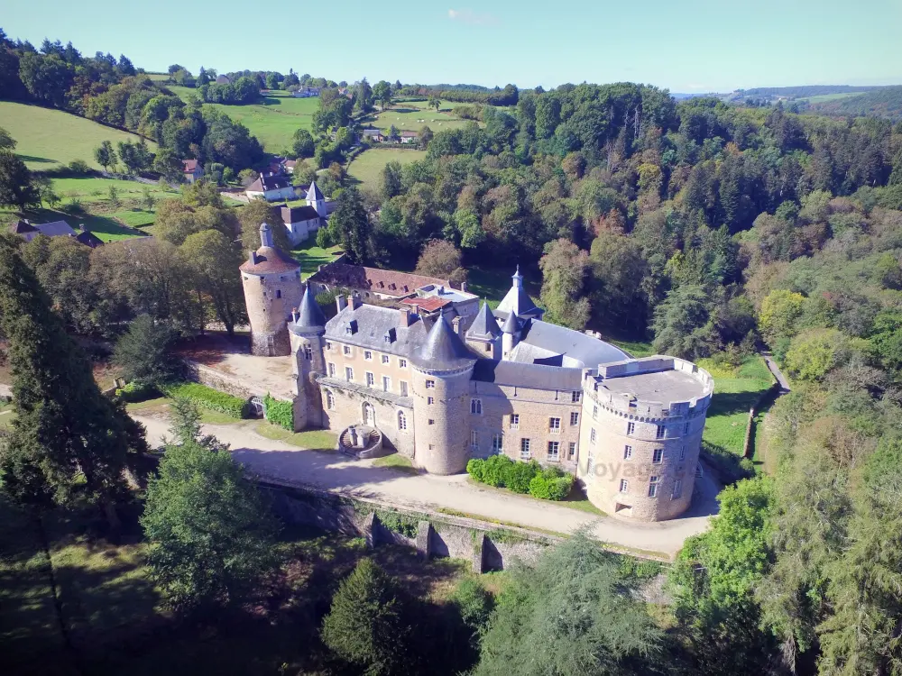 Guida della Borgogna-Franca Contea - Paesaggi della Yonne - Vista aerea del castello di Chastellux in un ambiente verde