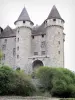 Meer van Bort-les-Orgues - Val middeleeuws kasteel met zijn torens met kantelen aangevuld met peper-pot daken, oever van het meer