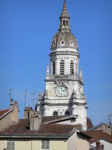 Bourg-en-Bresse - Torre sineira da catedral de Notre-Dame e telhados das casas da cidade