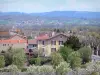 Brioude - Vue sur les façades de la ville, l'avenue de Lamothe bordée de platanes et le paysage vallonné alentour depuis l'esplanade de Verdun