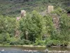 Brousse-le-Château - Torres do castelo de Bush com vista para o rio Tarn