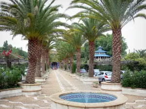 Cambo les Bains - Fonte e palmeiras do centro termal
