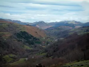Cantal Landschaften - Regionaler Naturpark der Vulkane der Auvergne: Berge des Cantal mit Wäldern und Weiden bedeckt