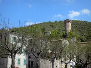 Castellane - Pentagonal tower overlooking trees and houses of the old town