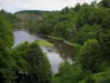 Castello di Crozant - Rovine (rimane) della fortezza si affaccia sul fiume e gli alberi