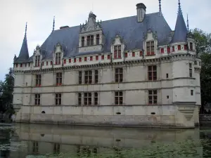 Castelo de Azay-le-Rideau - Renascimento, castelo, e, rio, (Indre), com, lírios água