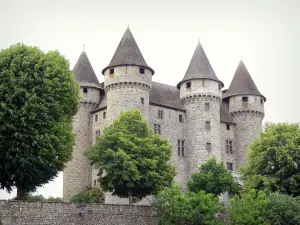 Castelo de Val - Fortaleza medieval, com, seu, machicolated, torres, coberto, com, pimenta, shakers