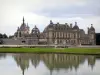 Castillo de Chantilly - Castillo, que alberga el Museo Condé, con su capilla y sus jardines (césped y una piscina de agua)