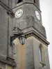 Castillon-du-Gard - Lamppost, bell tower and clock of the church