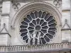 Cathédrale Notre-Dame de Paris - Grande rose de la façade occidentale et statue de la Vierge à l'Enfant entre deux anges (galerie de la Vierge)