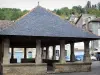 Caylus - Covered market hall of the Place de la Mairie square