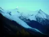 Chamonix - Зимний и летний спортивный курорт (столица альпинизма): из города, вид на массив Монблан