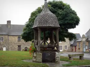 Champeaux - Plaats het klooster: Nou, burgemeester, boom en stenen huizen van het dorp