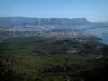 Chapelle Notre-Dame-du-Mai - De la chapelle (presqu'île du Cap Sicié), vue sur la forêt de Janas, La Seyne-sur-Mer, le littoral, la mer méditerranée, la rade de Toulon, la ville de Toulon et le mont Faron