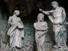 Chartres - Inside of the Notre-Dame cathedral (Gothic building): statues (statuary) of the fence of the chancel (tower)