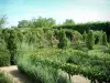 Château d'Ainay-le-Vieil - Chartreuses des Montreuils : jardin (verger) avec arbres fruitiers, lavande, rosiers et plantes