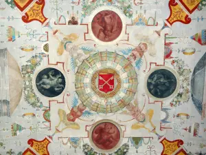 Château d'Ancy-le-Franc - Intérieur du palais Renaissance : détail des peintures murales de la chambre de Diane