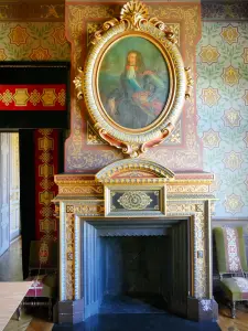 Château d'Ancy-le-Franc - Intérieur du palais Renaissance : cheminée et tableau du salon des Dauphins