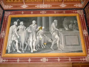 Château d'Ancy-le-Franc - Intérieur du palais Renaissance : peinture murale en grisaille de la galerie des Sacrifices