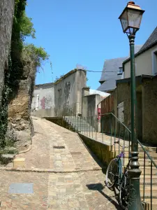Château-Gontier - Steigung Saint-Just; Strassenlaterne und Fahrrad vorne im Bild