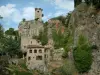 Châteaudouble - Ruins of the castle, rock faces, stone houses of the hilltop village and clouds in the blue sky