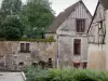 Châteaudun - Huizen van de Rue Saint-Lubin, bomen, bloeiende struiken
