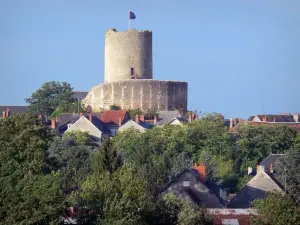 Châtillon-sur-Indre - Caesar Tower (torre) con vistas a las casas y los árboles en la ciudad