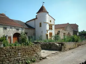 Châtillon-sur-Saône - Wohnsitz mit Türmchen, Häuser und Gärten (Gemüsegärten) des befestigten Dorfes