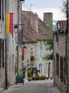 Chauvigny - Abfallende Gasse der Oberstadt (mittelalterliche Stätte) gesäumt von Häusern aus Stein