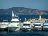 La Ciotat - Line of boats and yachts, the Mediterranean sea, sailboats and coast (mountain) in background