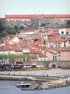 Collioure - Miradou fort overlooking the roofs of the old town, beach and the Mediterranean sea