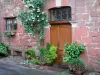 Collonges-ла-Руж - Фасад дома из красного песчаника, украшенного вьющимся кустом роз