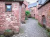 Collonges-la-Rouge - Geplaveide straat met stenen huizen van rode zandsteen