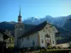 Les Contamines-Montjoie - Église baroque du village (station de ski), forêt et massif du Mont-Blanc