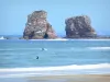 Corniche basque - Rochers des Deux Jumeaux, océan Atlantique et surfeurs sur les vagues