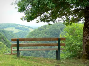 Corrèze landscapes - Site of Saint-Nazaire: bench with view of the surrounding wooded landscape